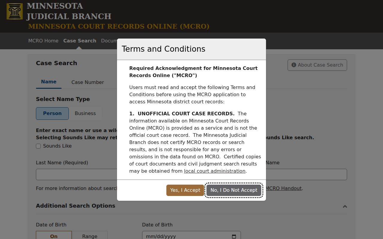 Martin County court docket search through Minnesota Court Records Online