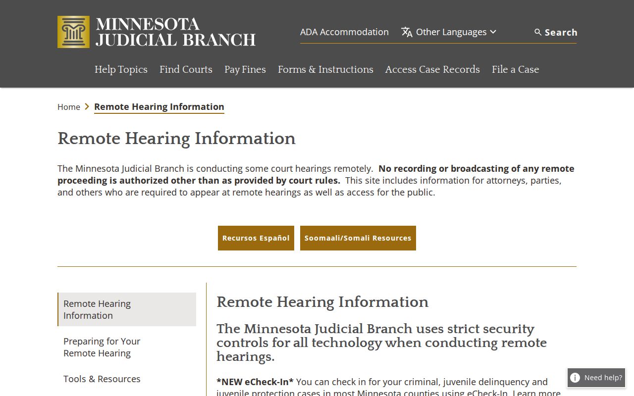 Martin County criminal docket remote hearing information from the Minnesota Judicial Branch