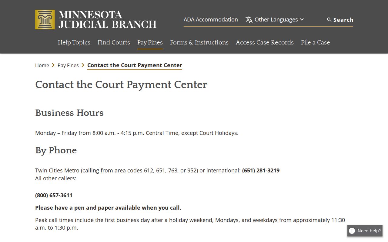 Martin County traffic court records screenshot of Court Payment Center contact information