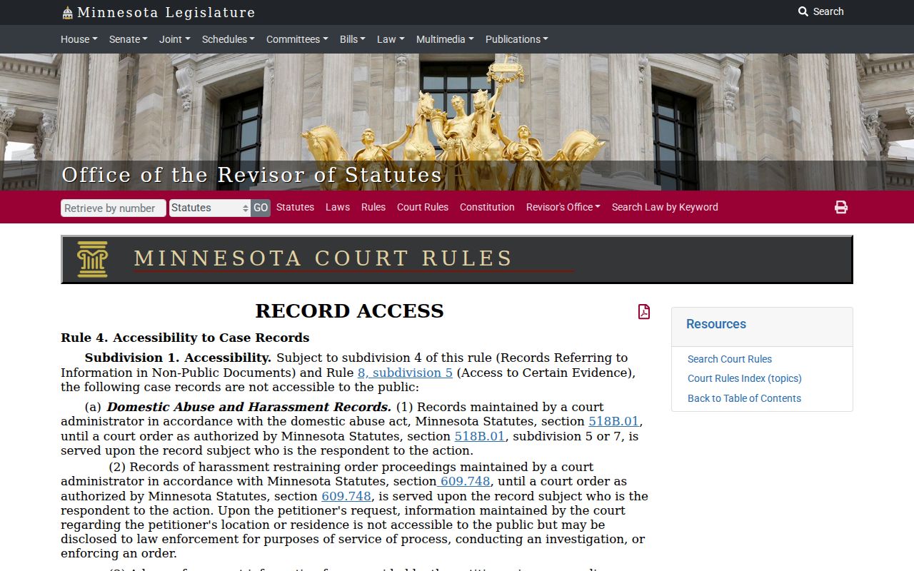 Martin County case search restricted records under Minnesota Rule 4