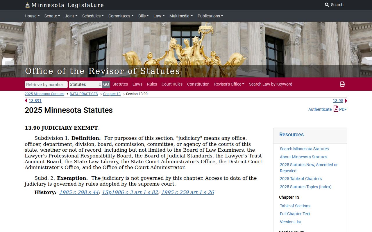 Martin County case search judicial records access under Minnesota Statutes 13.90